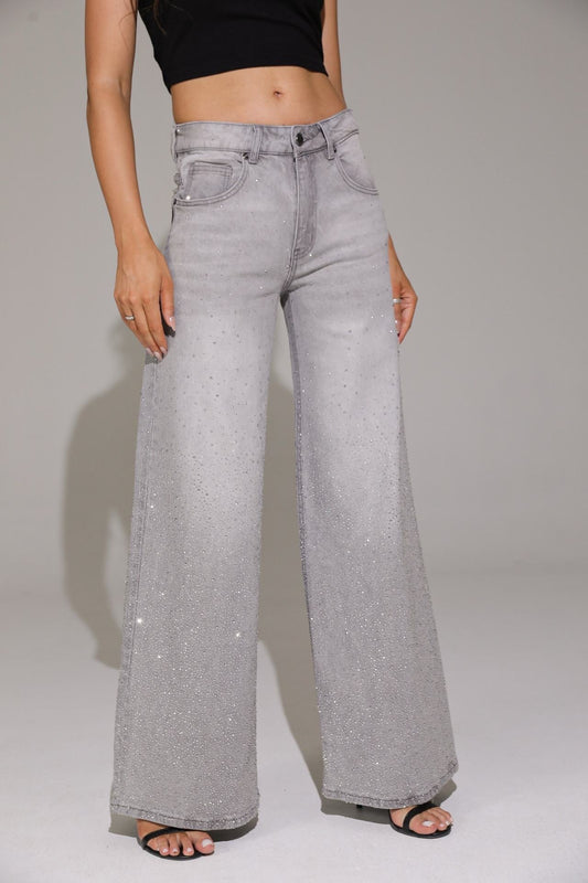 Glitter Wide Leg Jeans - Grey