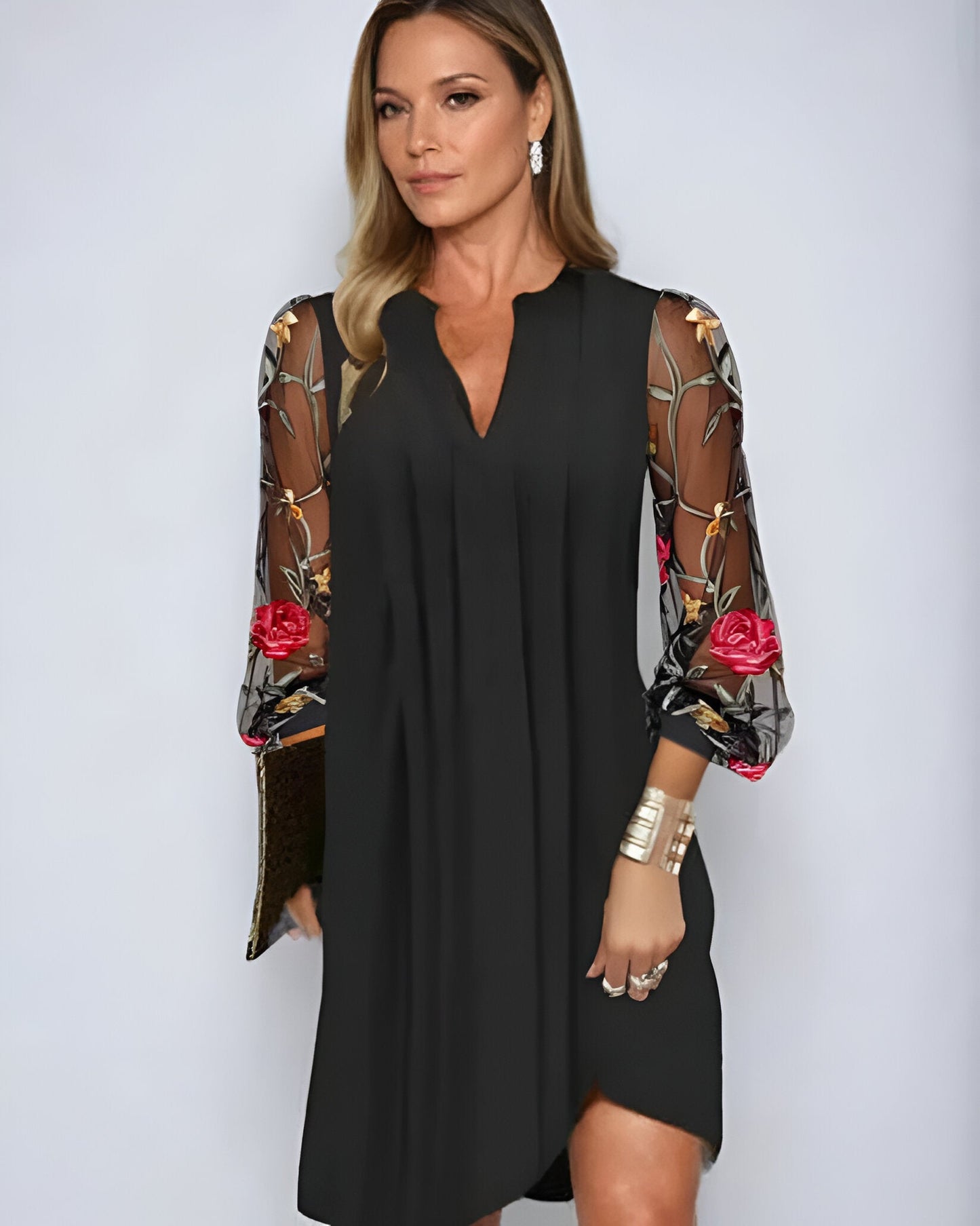 Renée | Elegant Women's Long Dress with Embroidered Sleeves