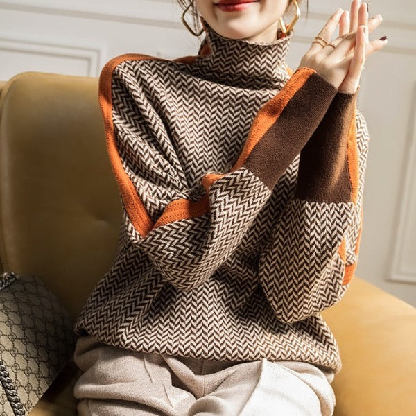Malou™ | High-neck sweater with striking contrasting stripes