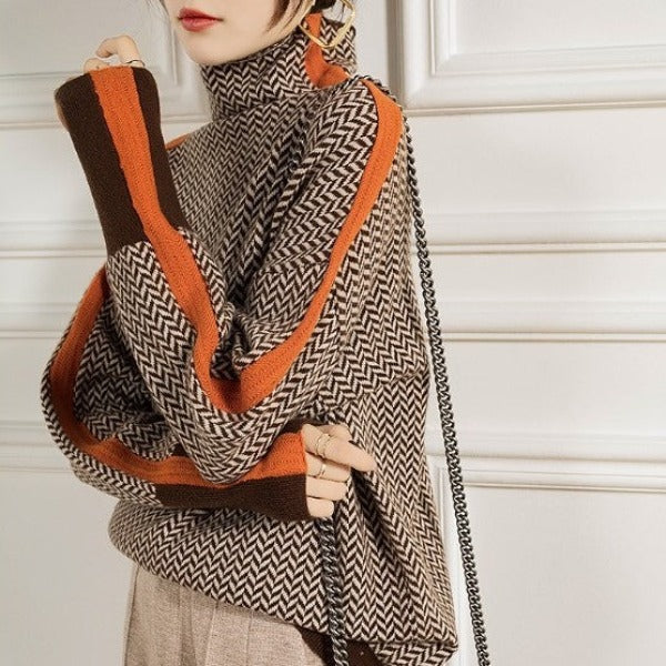 Malou™ | High-neck sweater with striking contrasting stripes