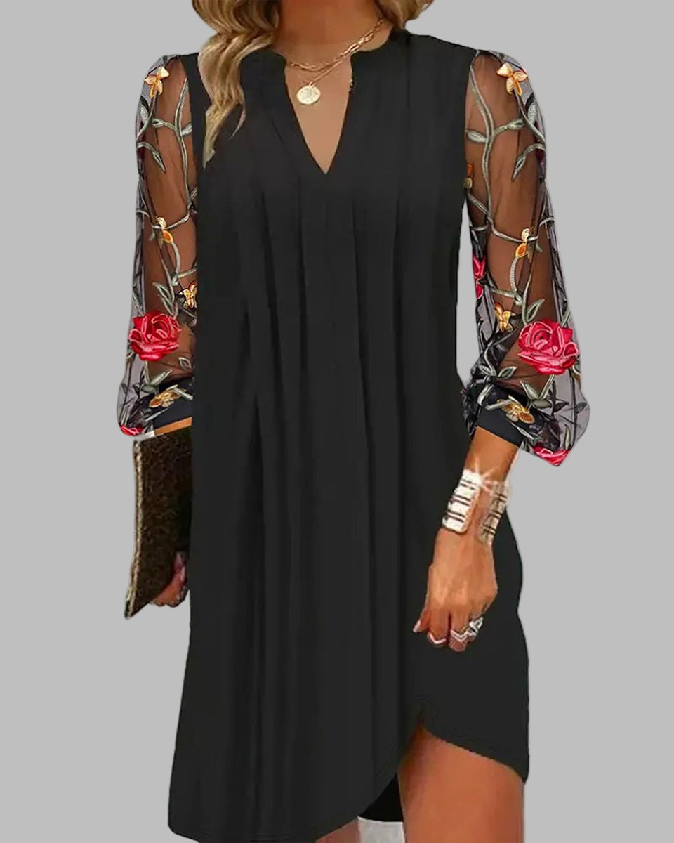 Renée | Elegant Women's Long Dress with Embroidered Sleeves