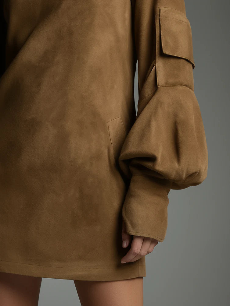 Verónica™ | Loose suede mini dress with turtleneck