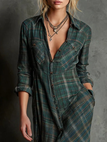 Soraya™ | Green plaid maxi dress