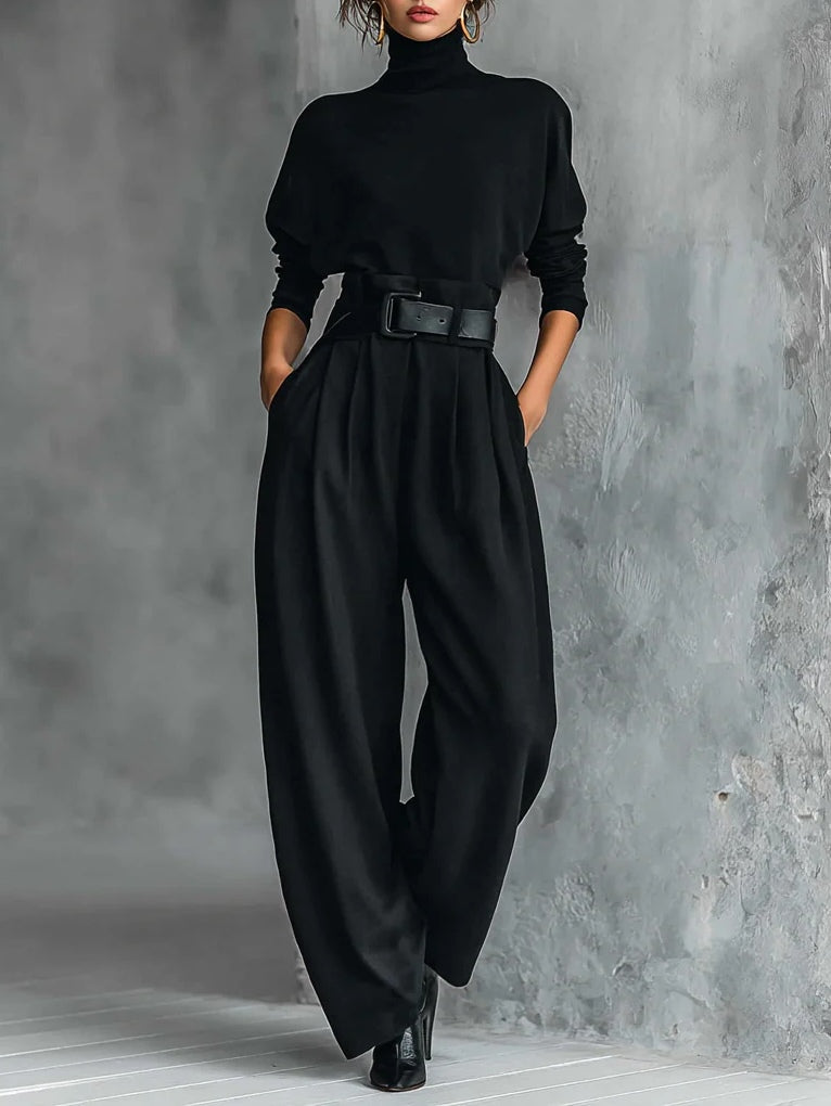 Marta | Black two-piece set with turtleneck and included belt