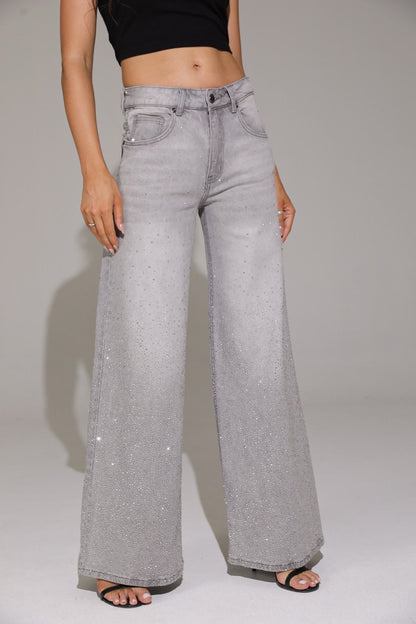 Glitter Wide Leg Jeans - Grey