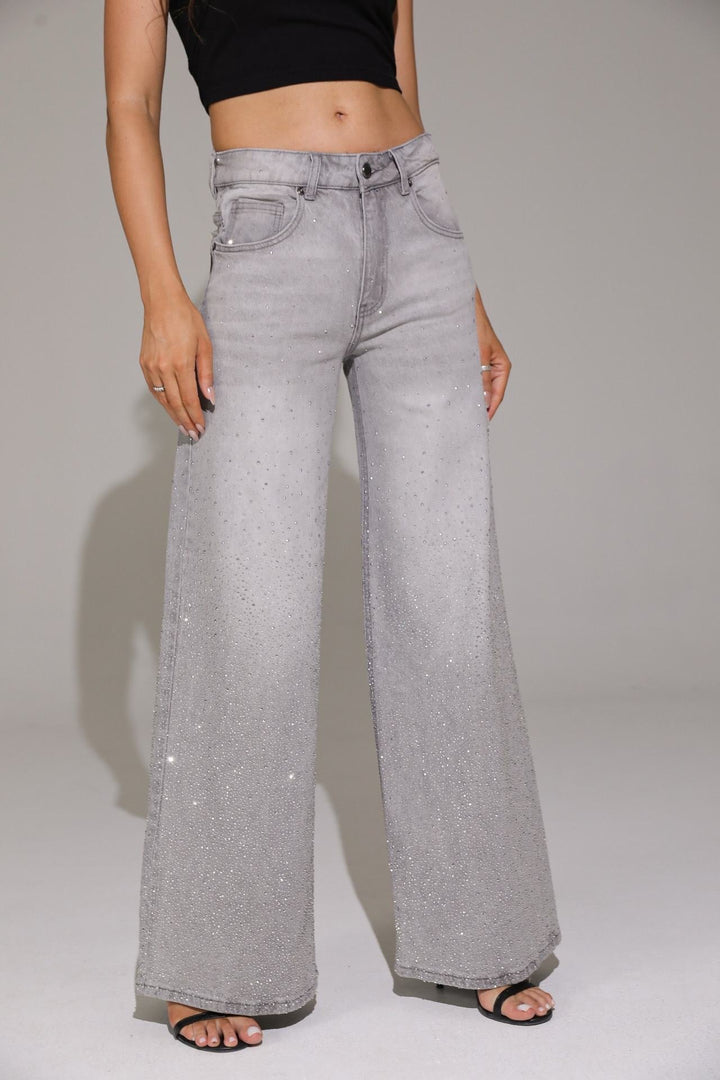Glitter Wide Leg Jeans - Grey