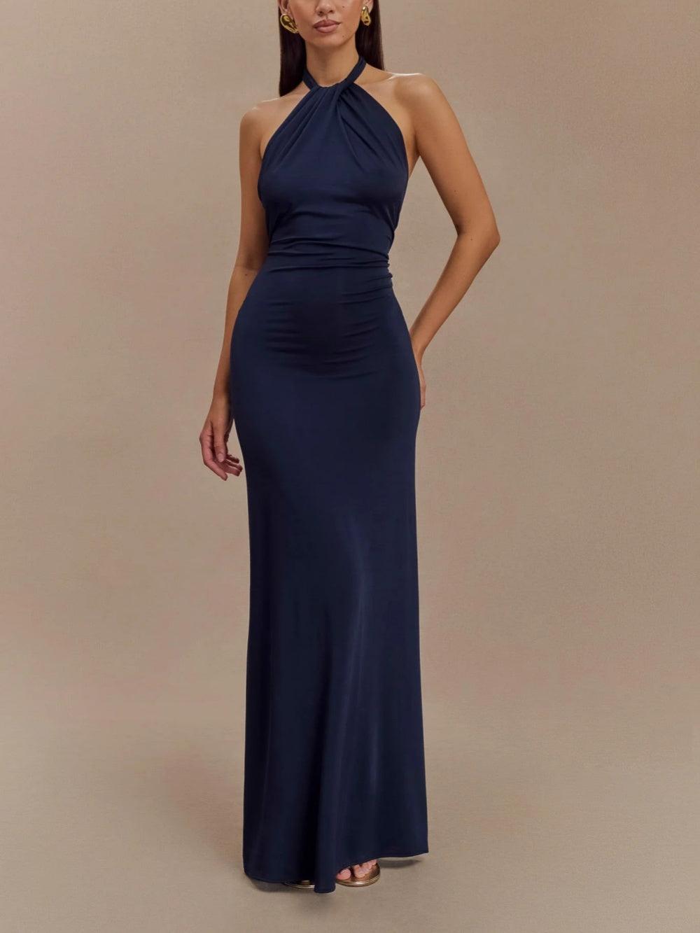 Celeste | Fitted Long Dress with Halter Neck