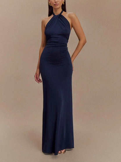 Celeste | Fitted Long Dress with Halter Neck