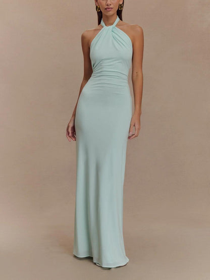 Celeste | Fitted Long Dress with Halter Neck