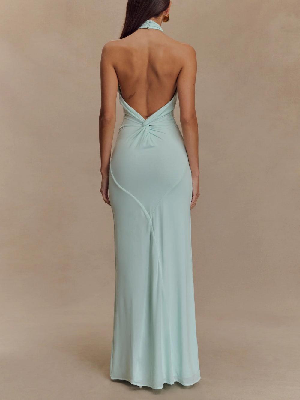 Celeste | Fitted Long Dress with Halter Neck
