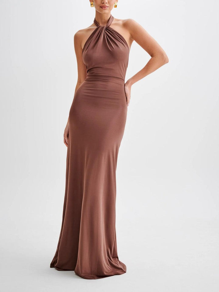 Celeste | Fitted Long Dress with Halter Neck