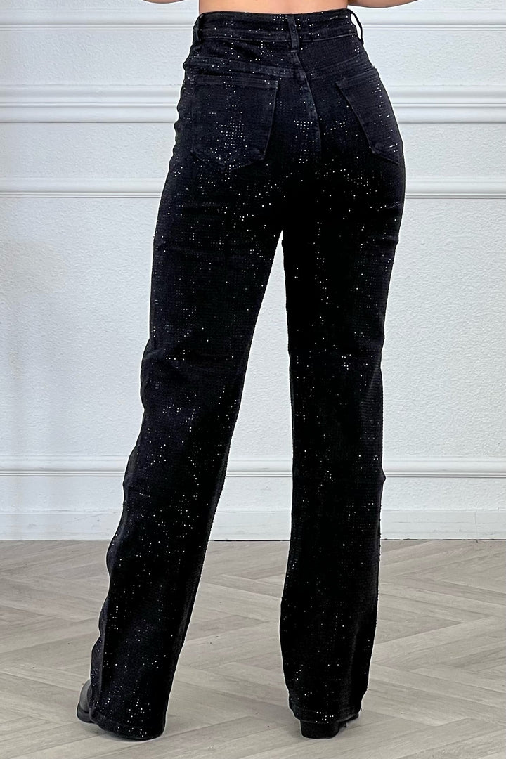 Super Stretch Wide Leg Glitter Jeans - Black