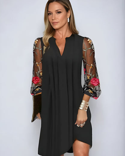 Renée | Elegant Women's Long Dress with Embroidered Sleeves