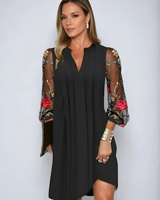 Renée | Elegant Women's Long Dress with Embroidered Sleeves