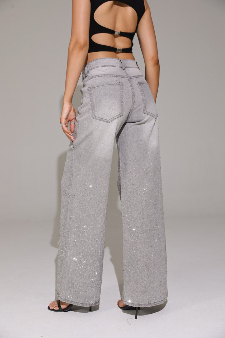 Glitter Wide Leg Jeans - Grey