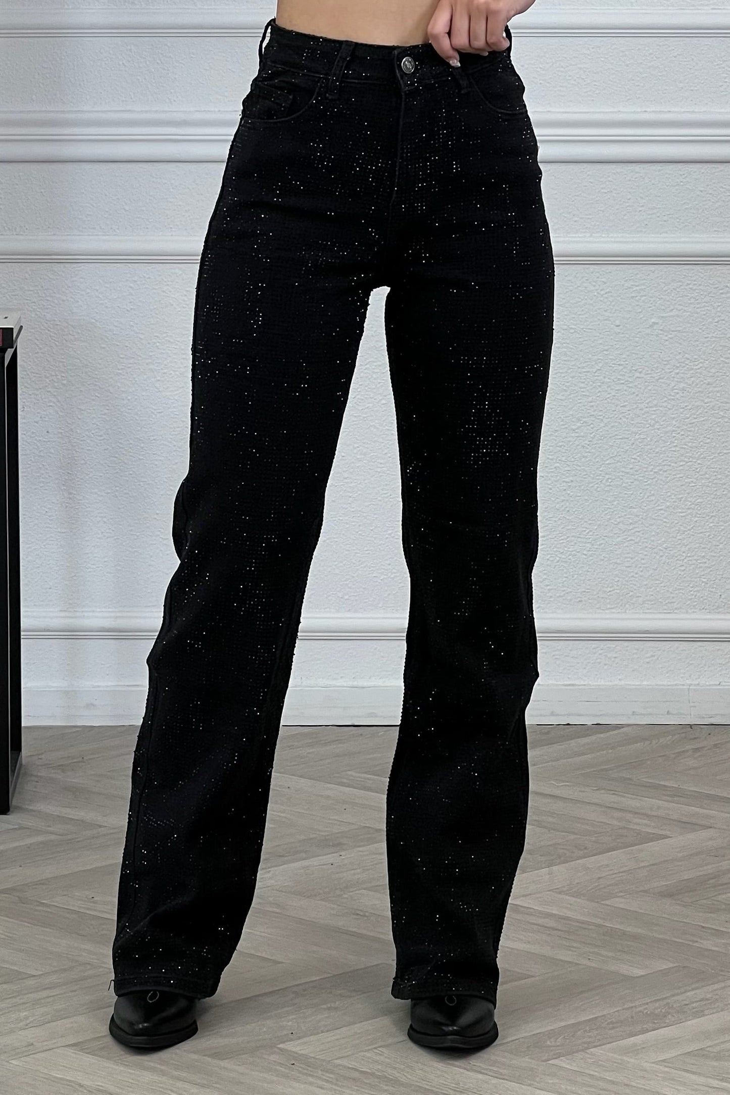 Super Stretch Wide Leg Glitter Jeans - Black