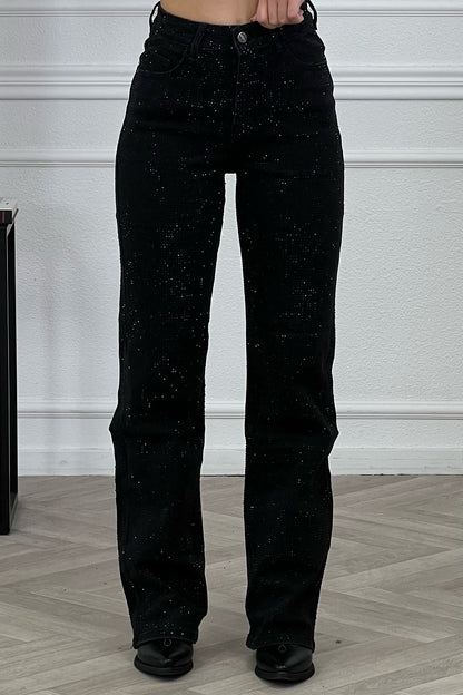 Super Stretch Wide Leg Glitter Jeans - Black