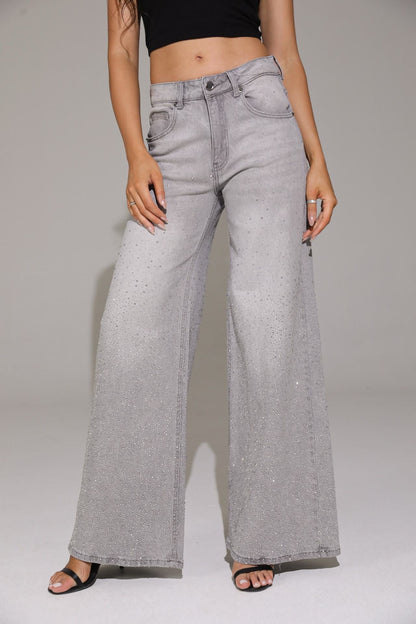 Glitter Wide Leg Jeans - Grey