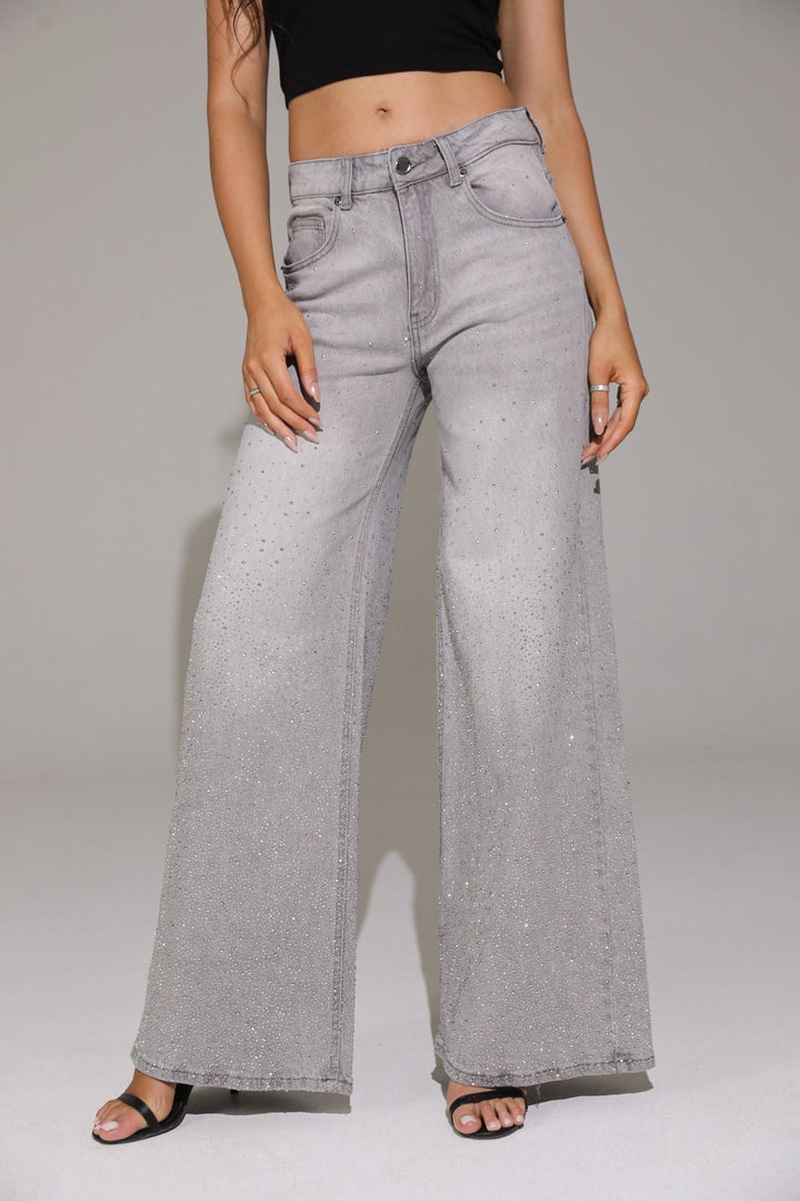 Glitter Wide Leg Jeans - Grey
