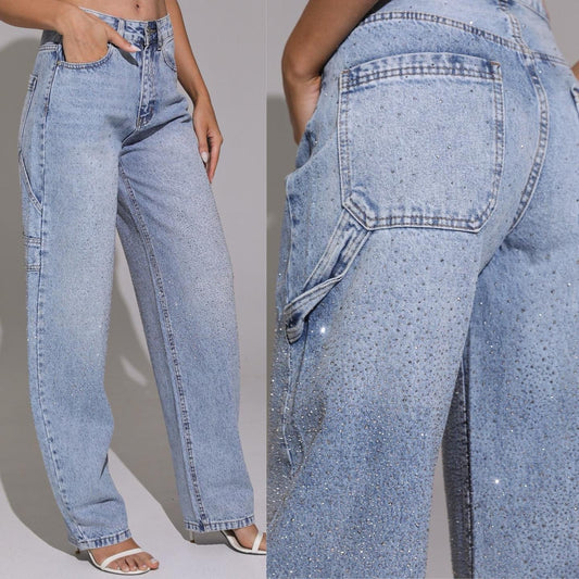 Glitter Cargo Jeans - Light Blue