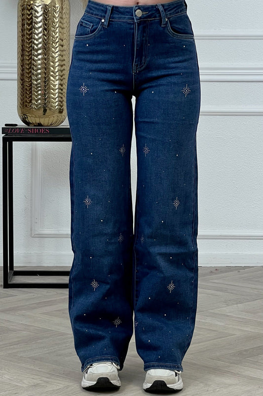 Goodies Wide Leg Glitter Star Jeans - Blue