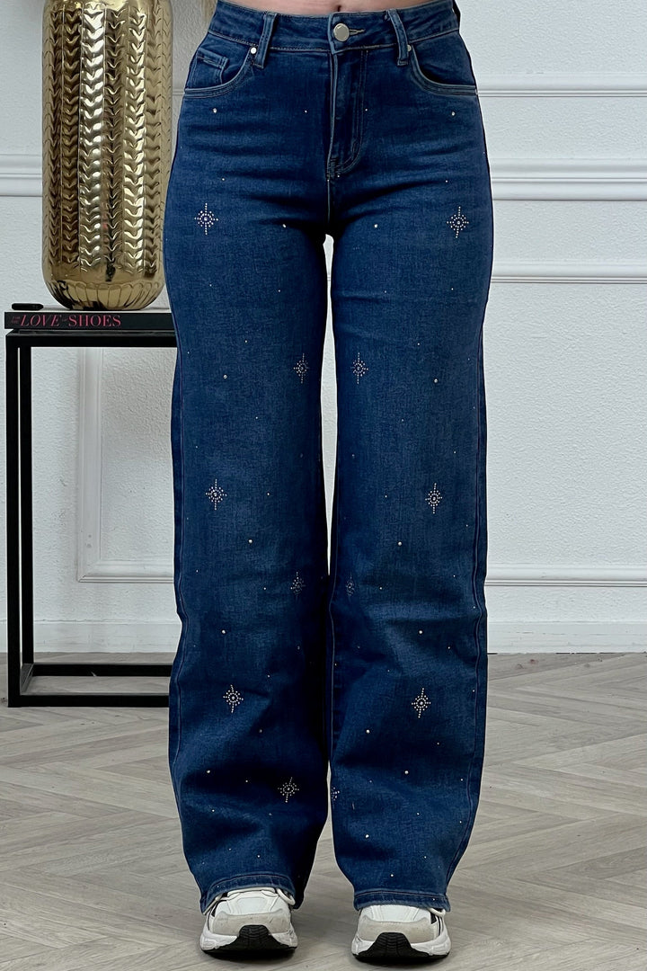 Goodies Wide Leg Glitter Star Jeans - Blue