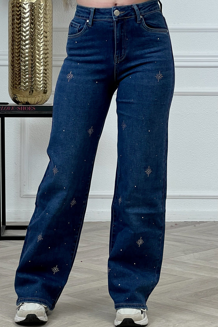 Goodies Wide Leg Glitter Star Jeans - Blue