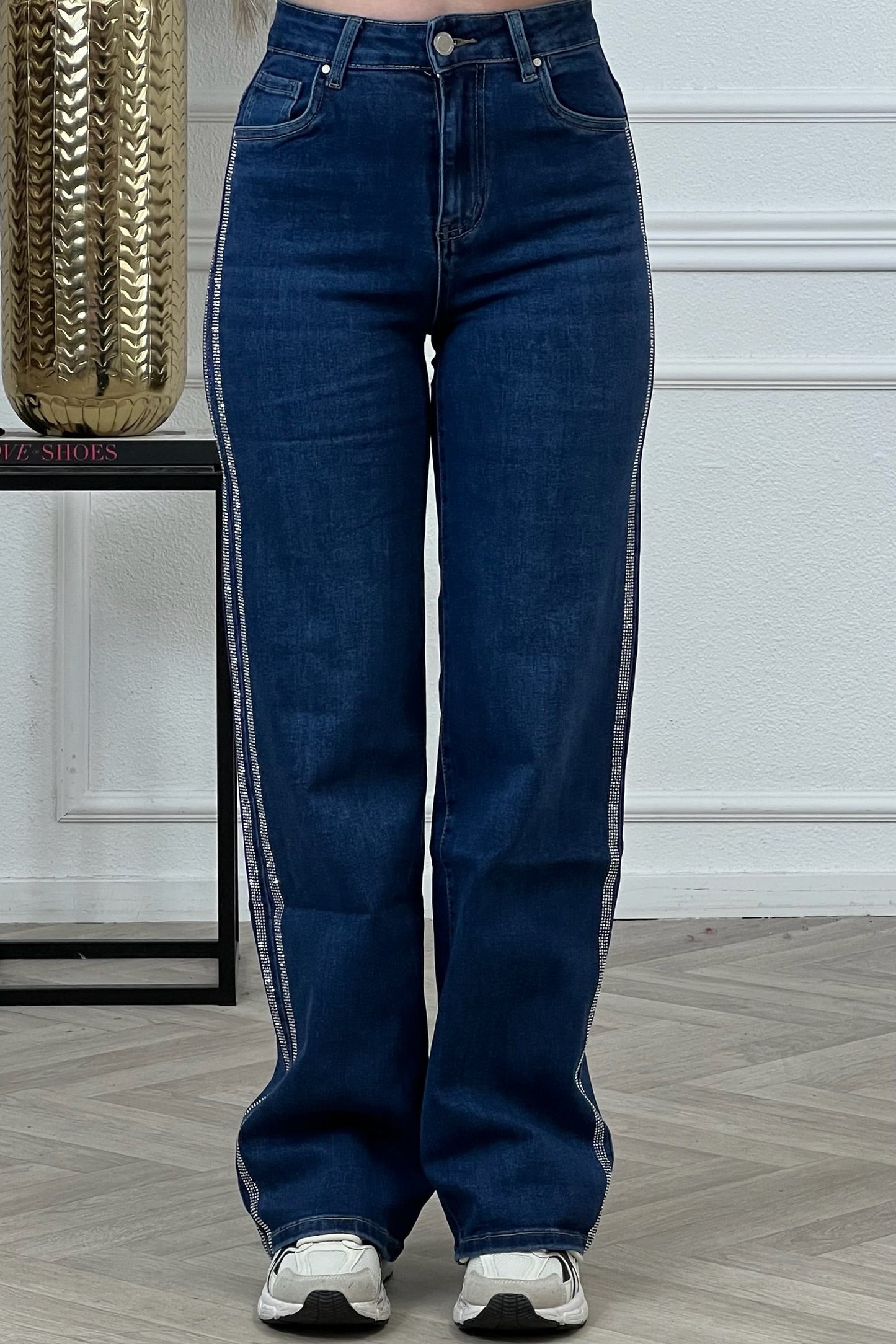 Goodies Wide Leg Glitter Striped Jeans - Blue