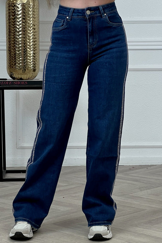 Goodies Wide Leg Glitter Striped Jeans - Blue