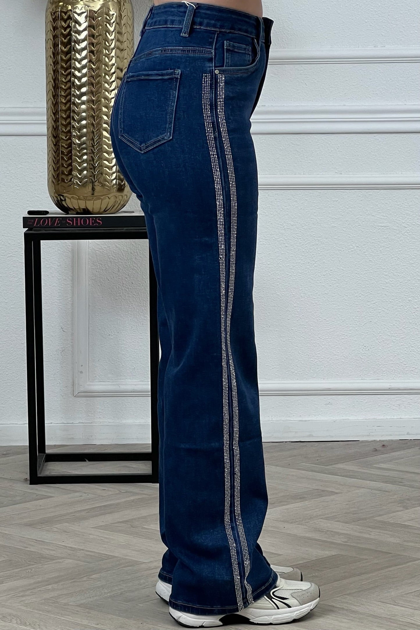 Goodies Wide Leg Glitter Striped Jeans - Blue