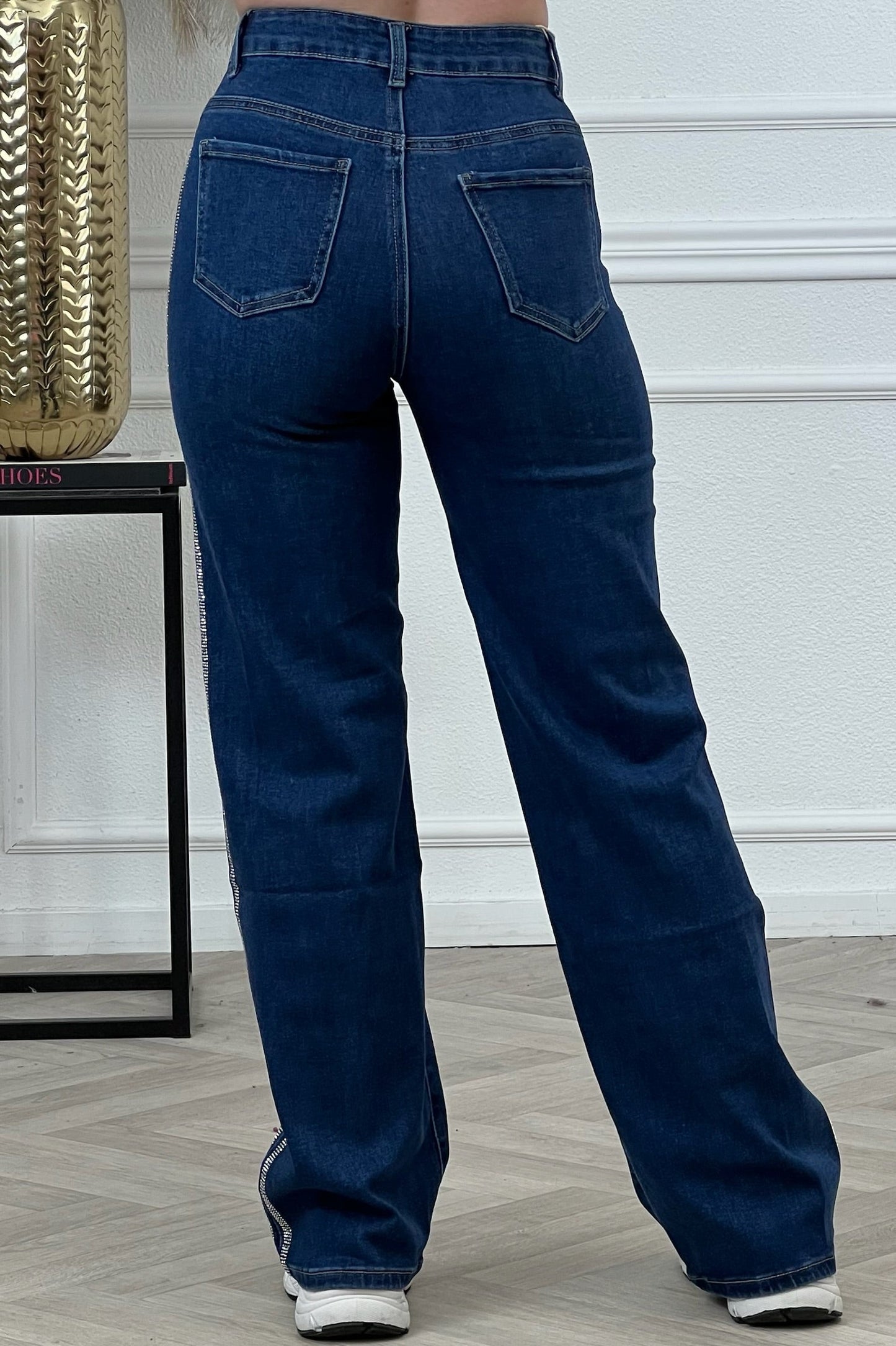 Goodies Wide Leg Glitter Striped Jeans - Blue