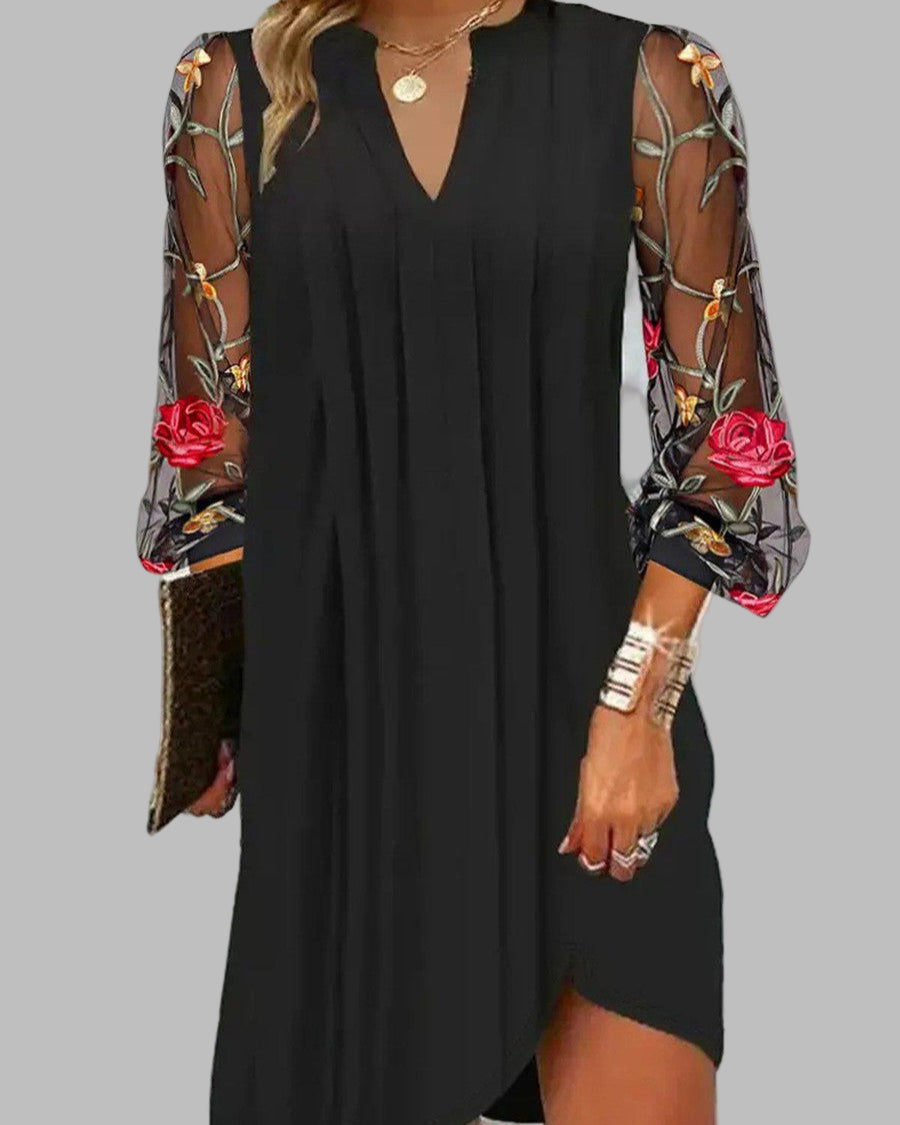 Renée | Elegant Women's Long Dress with Embroidered Sleeves