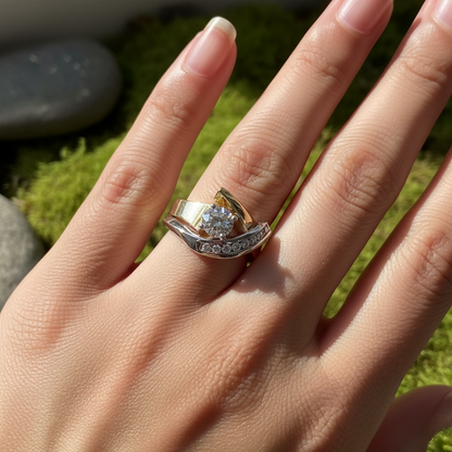 Vintage Irregular Gold & Silver Zirconia Ring