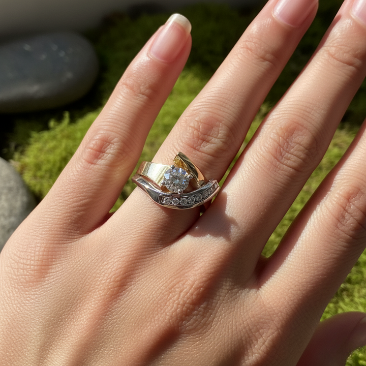 Vintage Irregular Gold & Silver Zirconia Ring