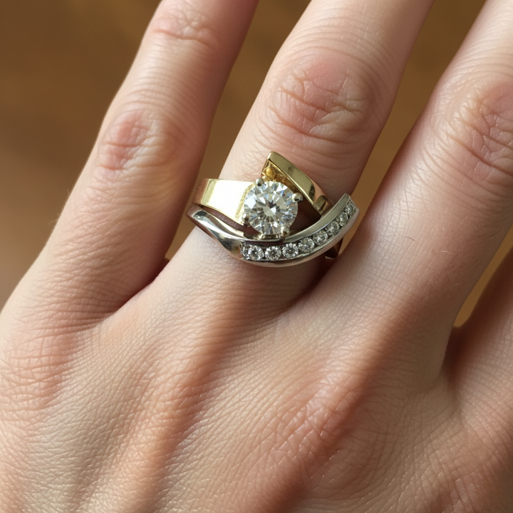 Vintage Irregular Gold & Silver Zirconia Ring