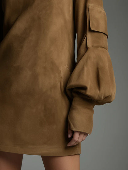 Verónica™ | Loose suede mini dress with turtleneck