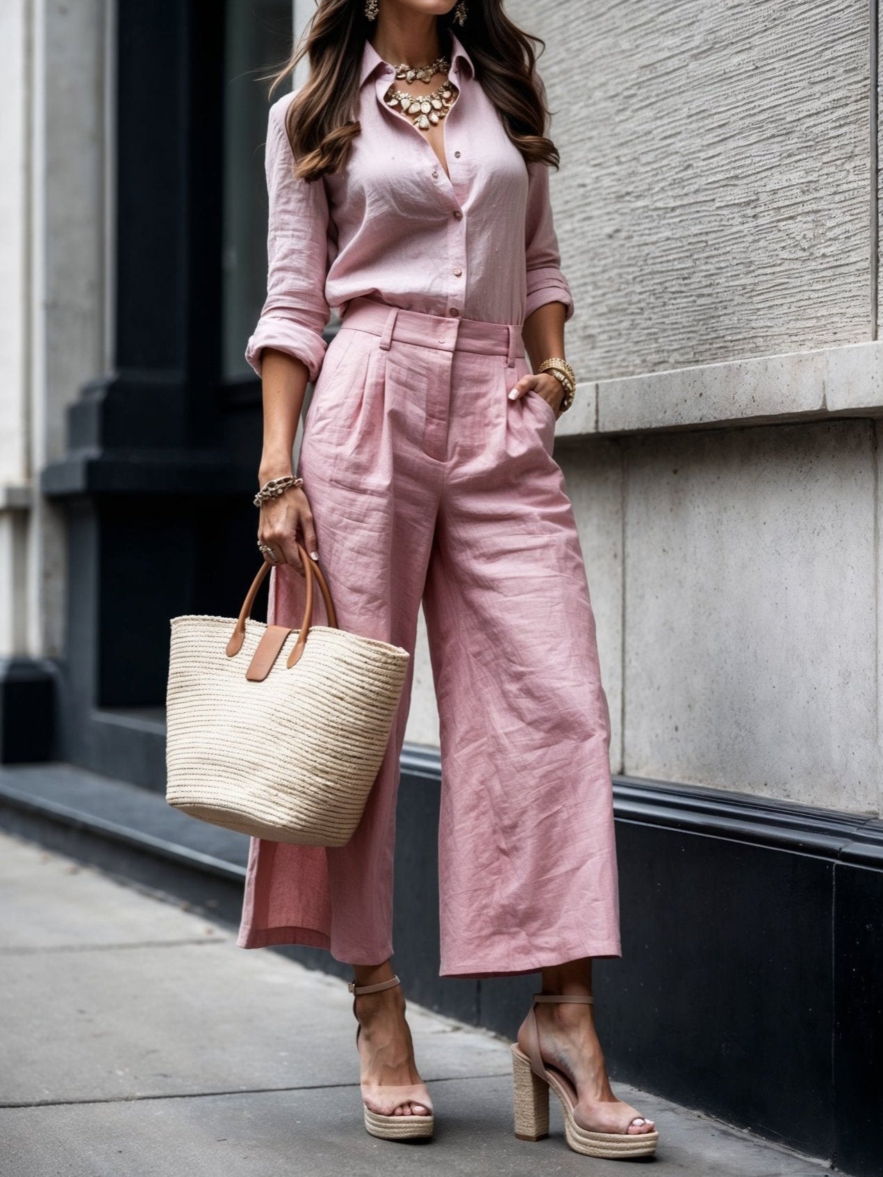 Cristina | Set with pink Capri pants and loose shirt