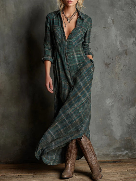 Soraya™ | Green plaid maxi dress