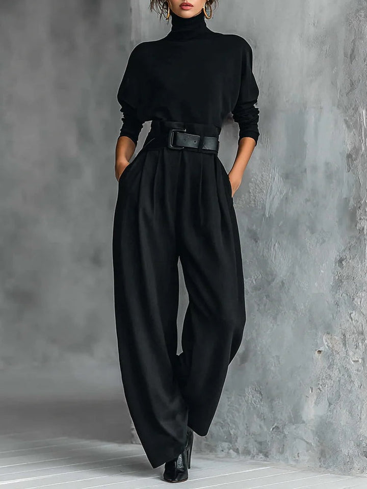 Marta | Black two-piece set with turtleneck and included belt
