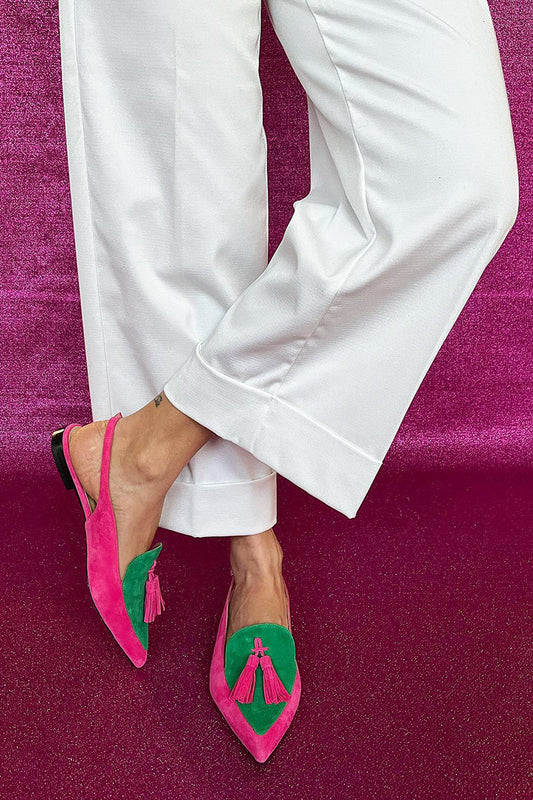 Frendessa | Colorful ballerinas with fringes and a decorative ankle strap